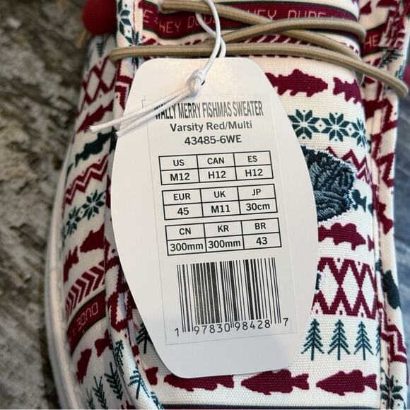 Hey Dude Shoes Mens Size 9 Wally Merry Fishmas Sweater Lace Up Loafers Comfy NEW - Picture 4 of 12